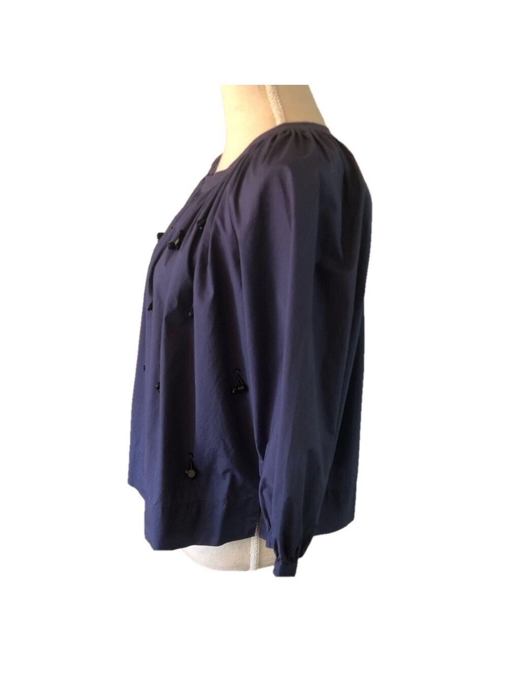 J. Crew Perfect Embellished Top blue 3/4 sleeve beaded puffed sleeves size S - Picture 10 of 16